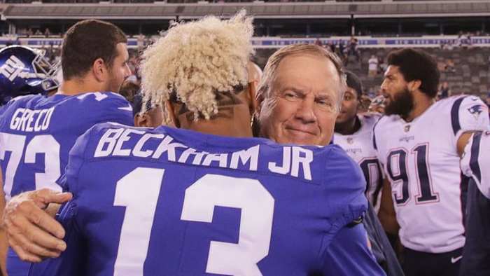 WR Odell Beckham, Jr. (13) and Patriots head coach Bill Belichick